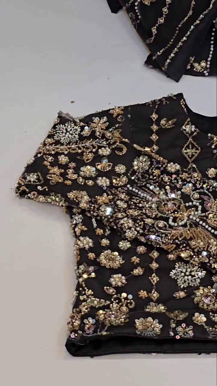 Black Georgette Saree with Intricate Silver & White Thread and Stone Work – A Statement of Timeless Glamour