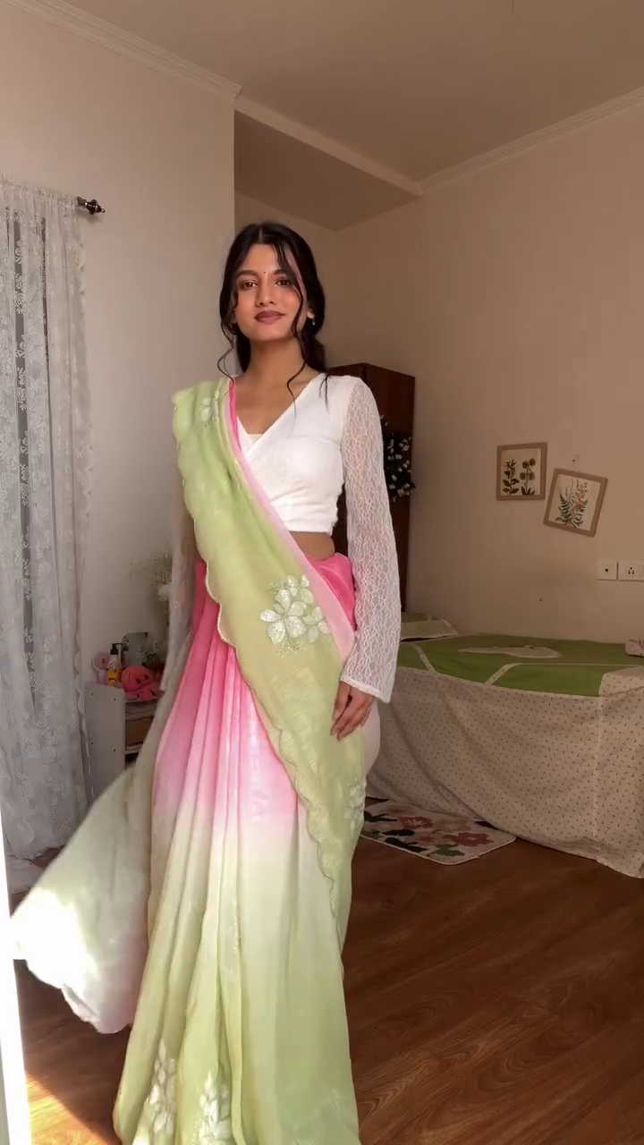 Embellished Sequinned Pure Chiffon Saree – Ethereal Glamour in Every Drape