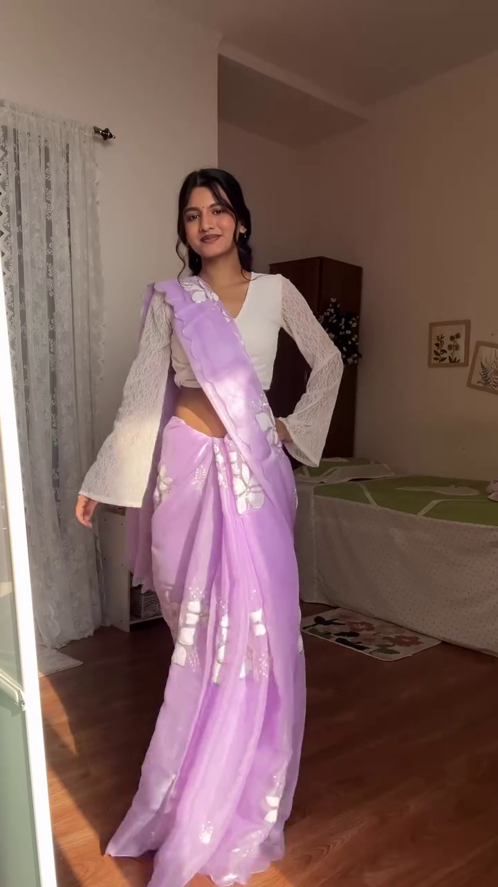 Embellished Sequinned Pure Chiffon Saree – Ethereal Glamour in Every Drape