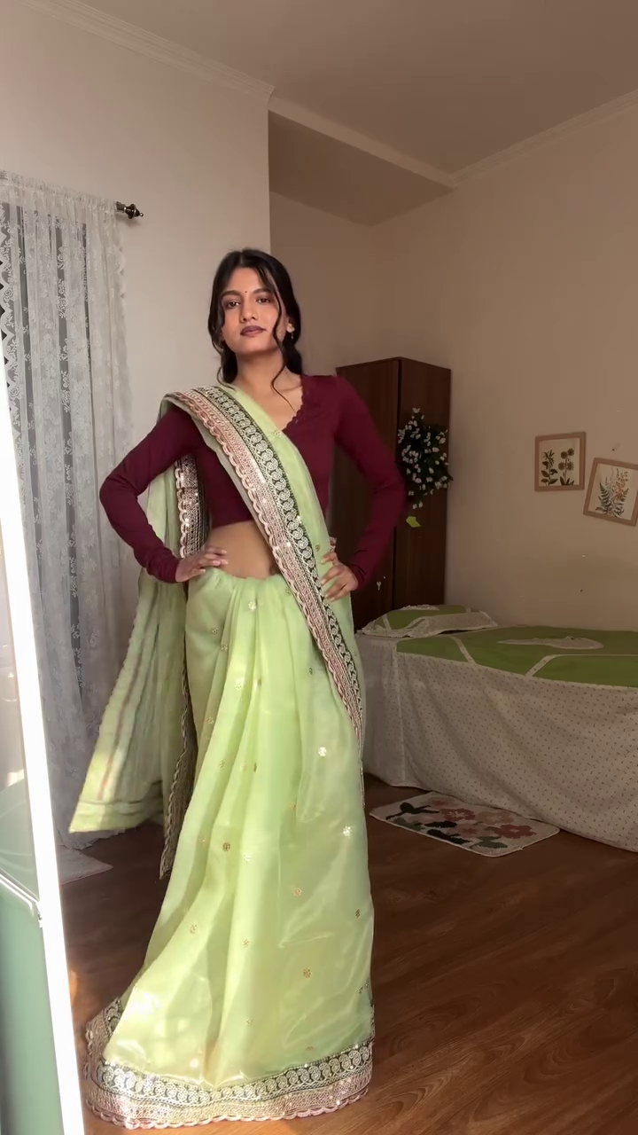 Embellished Sequinned Pure Chiffon Saree – Ethereal Glamour in Every Drape