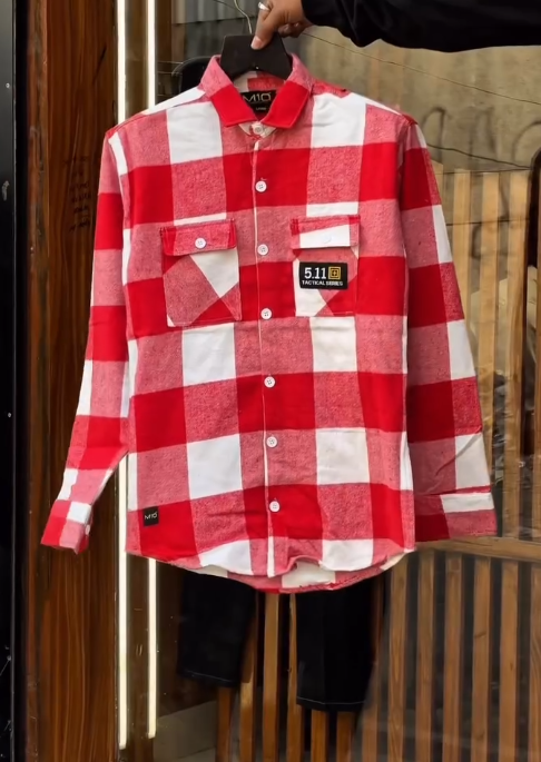 Classic Rugged Style: Men’s Red and White Checkered Flannel Shirt