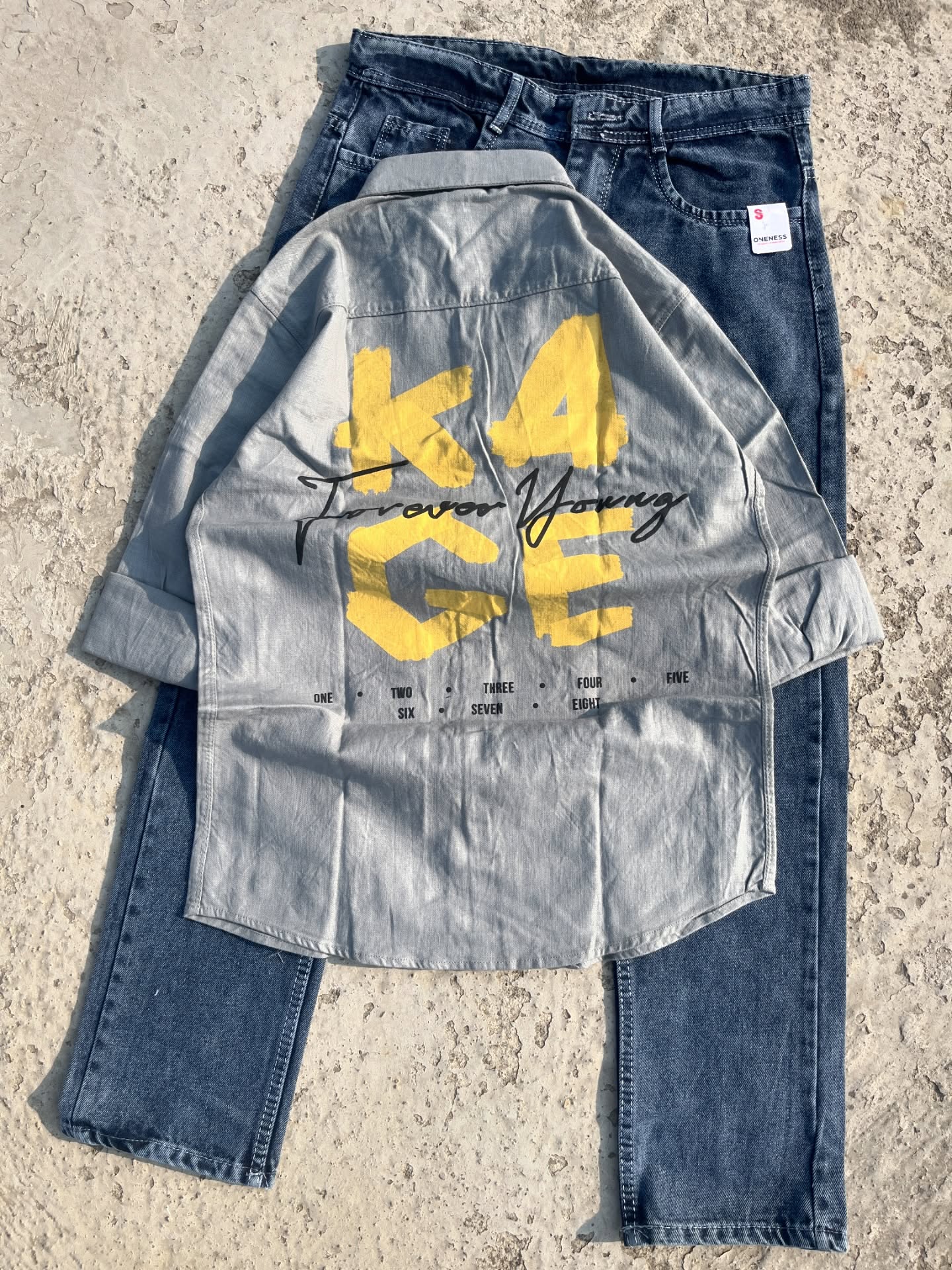 Effortless Seoul Street: Korean-Style Oversized Shirt with Baggy Mom-Fit Jeans