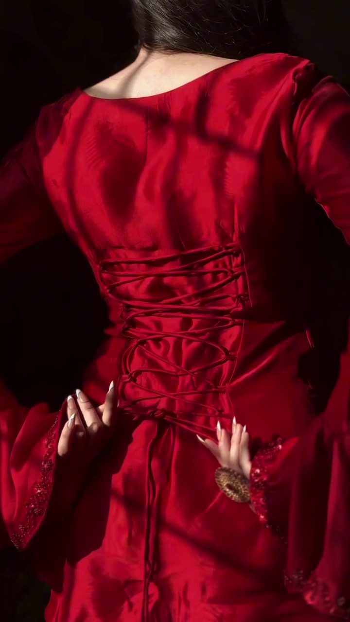 Bold in Red – Hand Embellished Peplum & Bell Bottom Luxury Set