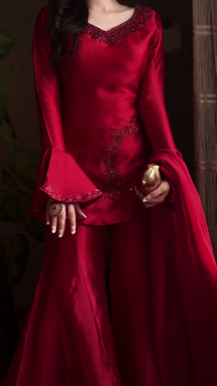 Bold in Red – Hand Embellished Peplum & Bell Bottom Luxury Set