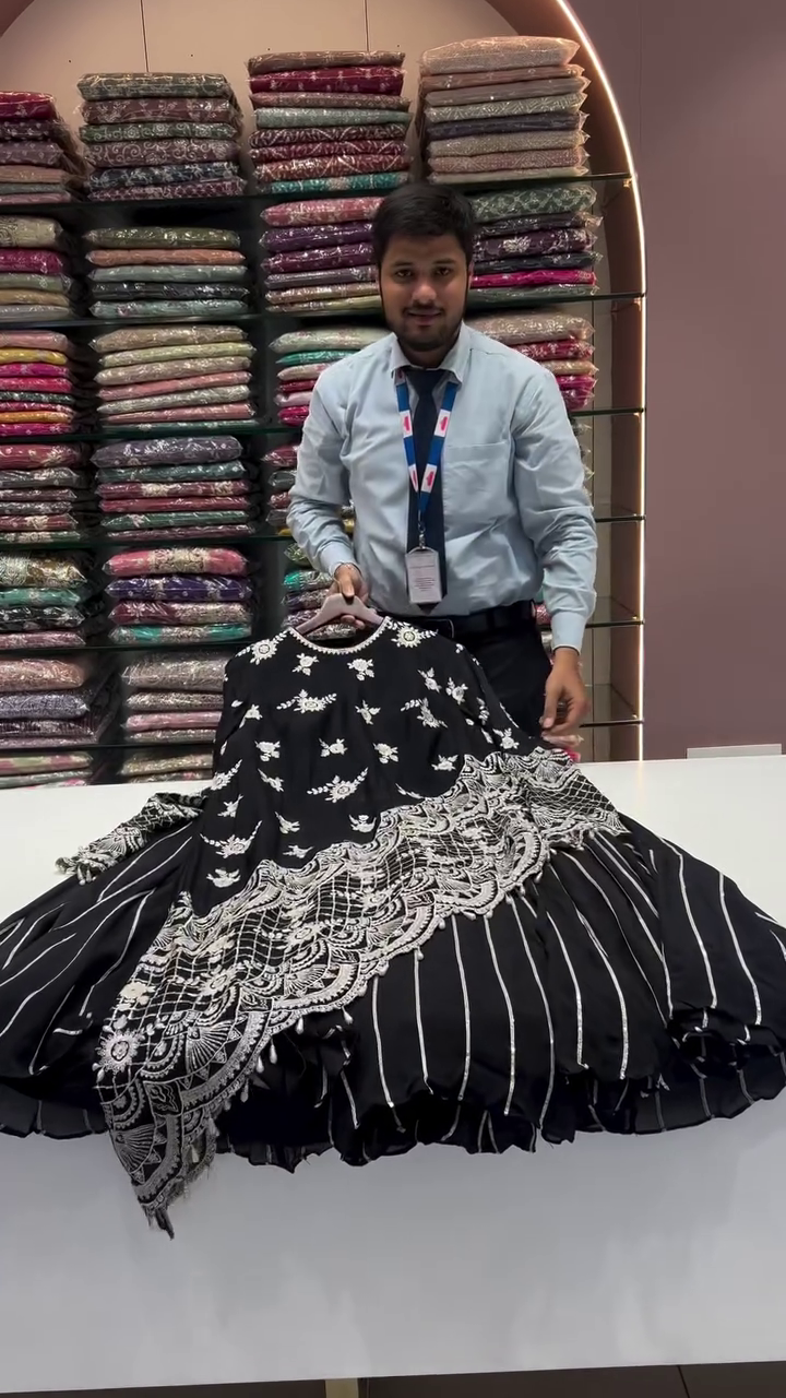 Midnight Glam – Black Embroidered Faux Georgette Sharara Top for Statement Evenings