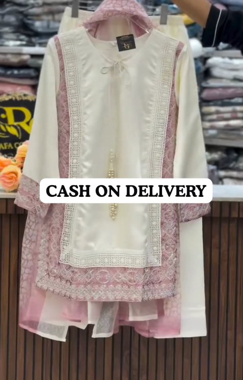 Regal Charm – Embroidered Pakistani Suit with Bell Sleeves, Trousers & Dupatta