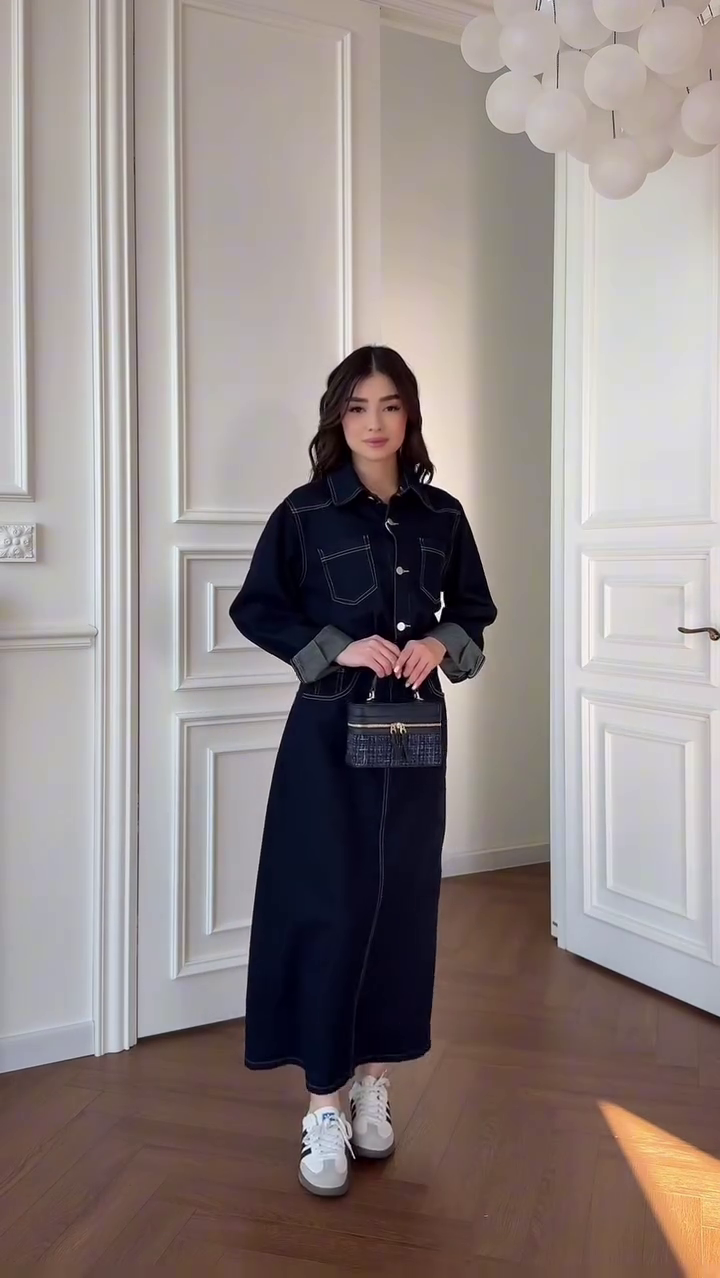 Timeless Chic: Blue Denim Midi Shirt Dress with Belt for Effortless Everyday Style 💙