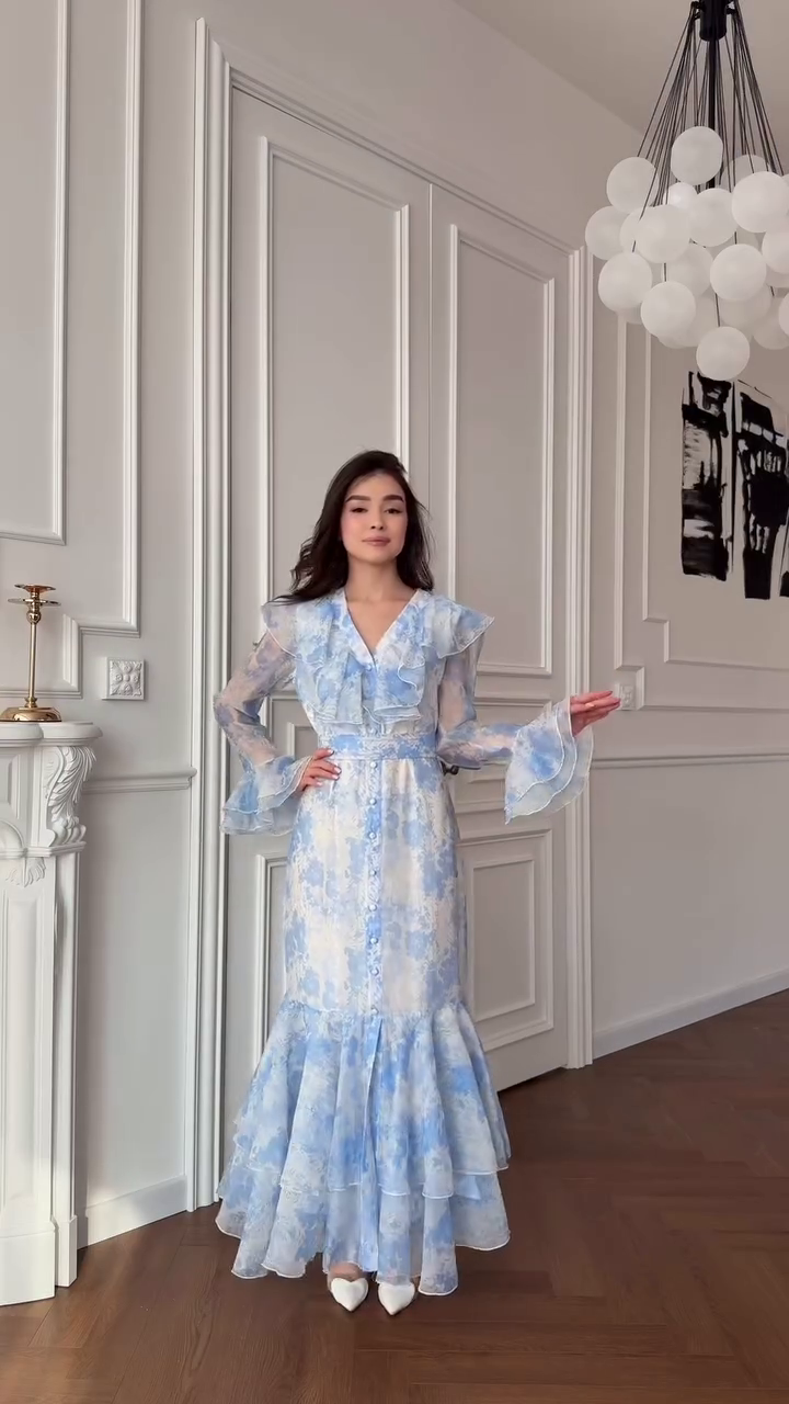 Chic V-Neck Ruffle Edge Floral Printed Dress – Effortless Feminine Elegance 🌸