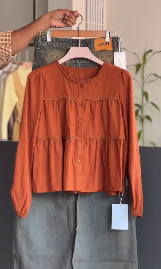 Trendy Orange Regular-Fit Round Neck Top with Jeans – Casual Everyday Style 🧡👖