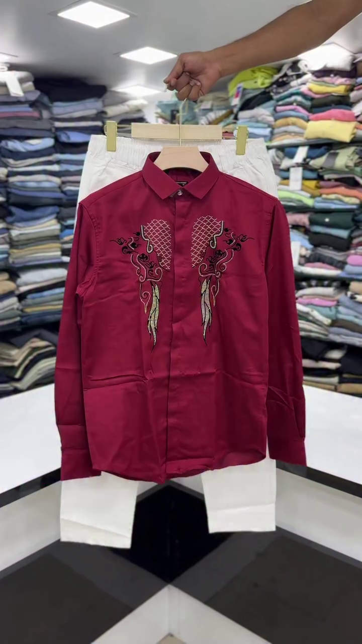 Elegant Maroon Hand-Embroidered Cotton Silk Shirt with Trouser – Sophisticated Ethnic Style ❤️