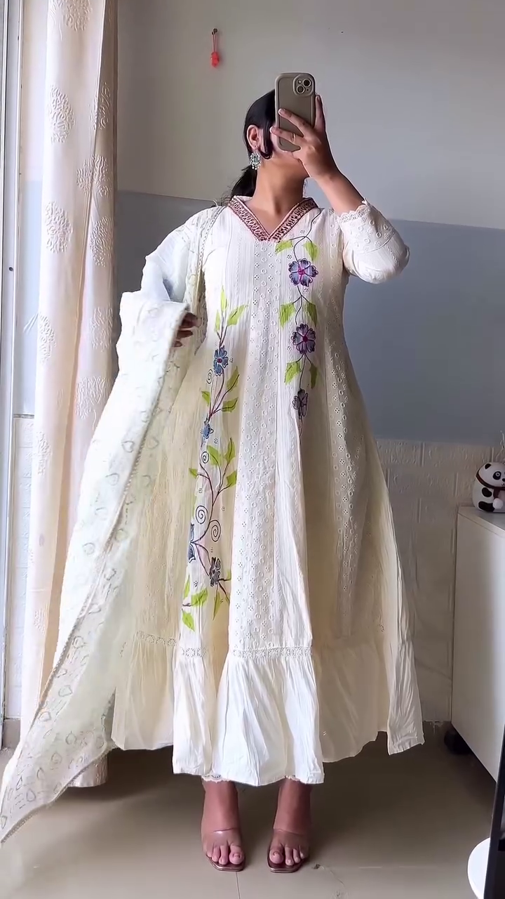 Elegant Blue & White Ethnic Anarkali Set with Dupatta – Graceful Festive & Casual Wear 💙