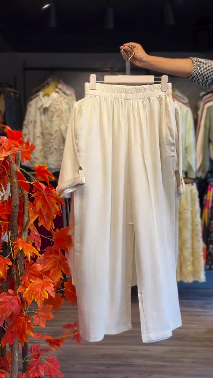 Effortless Elegance: Beige Linen Co-Ord Set with Intricate Embroidered Tunic