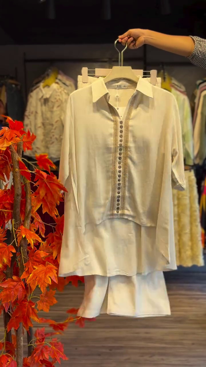 Effortless Elegance: Beige Linen Co-Ord Set with Intricate Embroidered Tunic