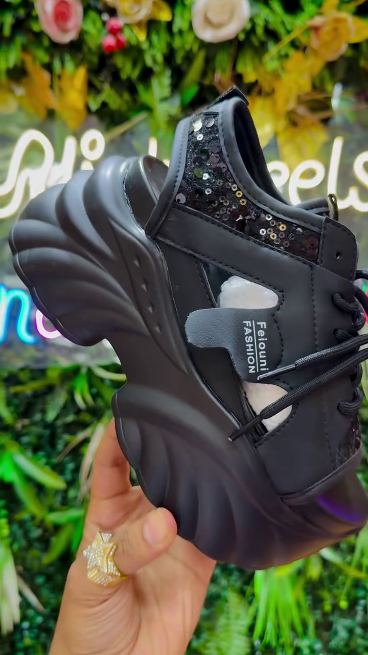 Bold Elevation: Black Chunky Platform Sneakers