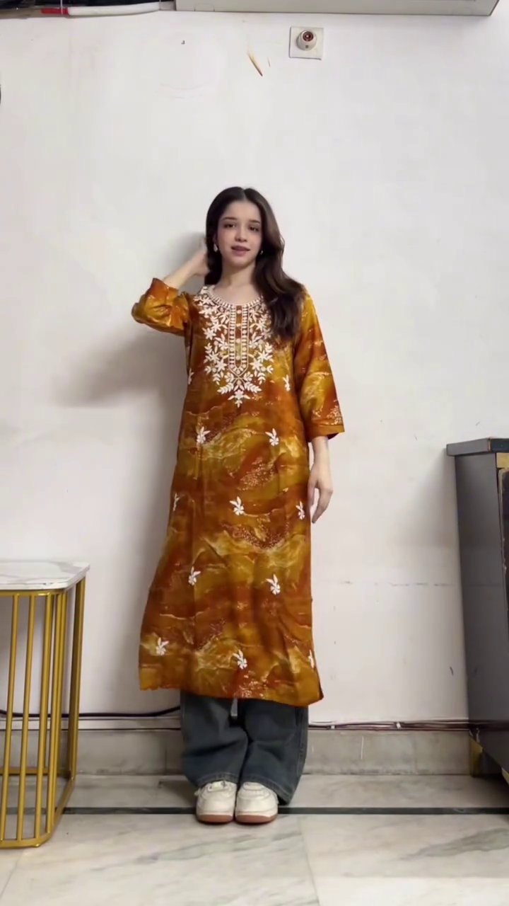 Radiant Tradition: Mustard Yellow Embroidered Women’s Kurta