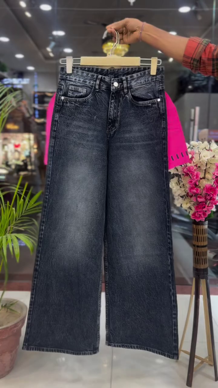 Urban Edge: Hot Pink Graphic T-Shirt with Wide-Leg Black Denim Jeans