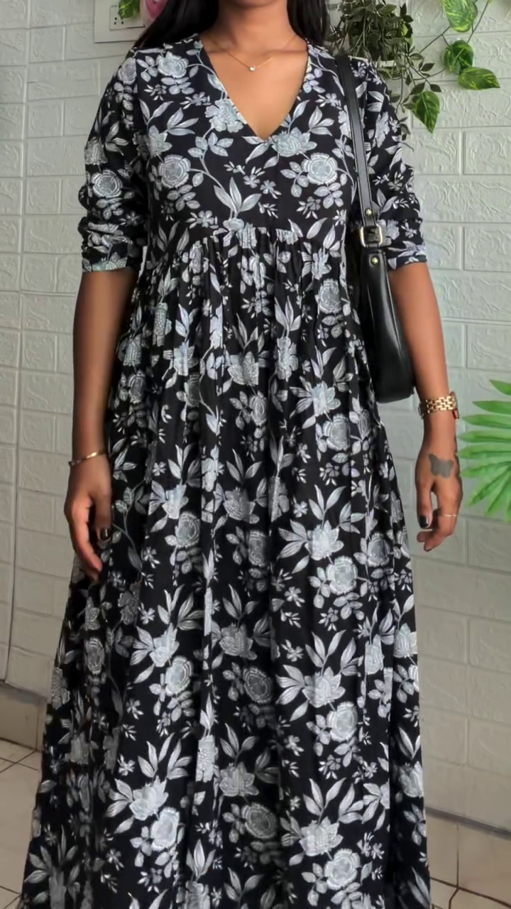 Fresh Elegance: Women’s Off-White Floral Printed Cotton Midi Dress