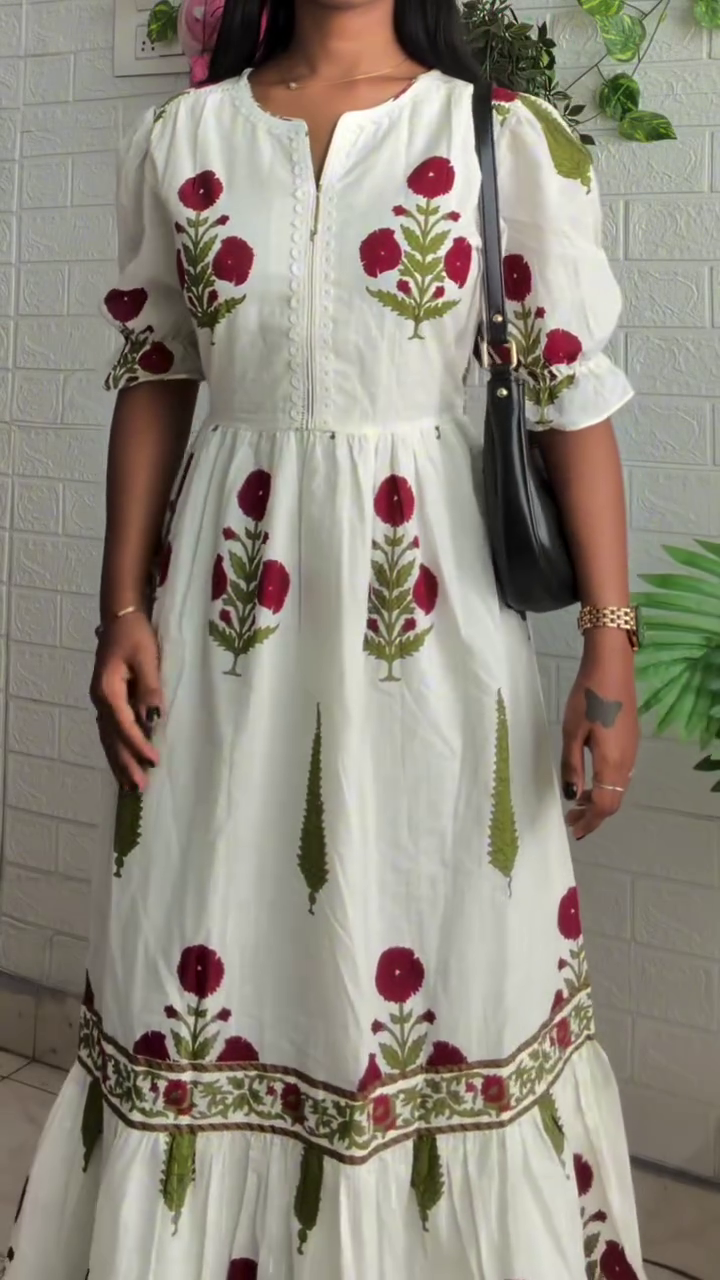 Fresh Elegance: Women’s Off-White Floral Printed Cotton Midi Dress