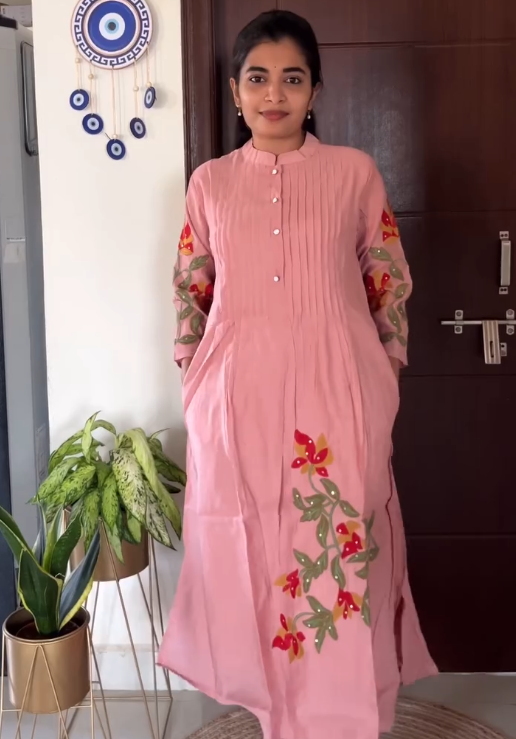 Fresh & Timeless: White Cotton Kurta Set with Blue Floral Print