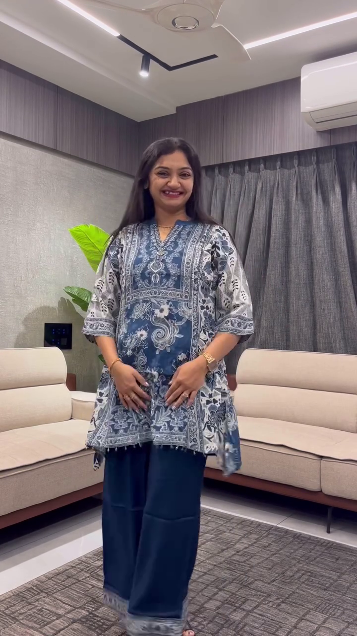 Chic Contrast: Maroon & Black Printed Short Kurti with Wide-Leg Trousers