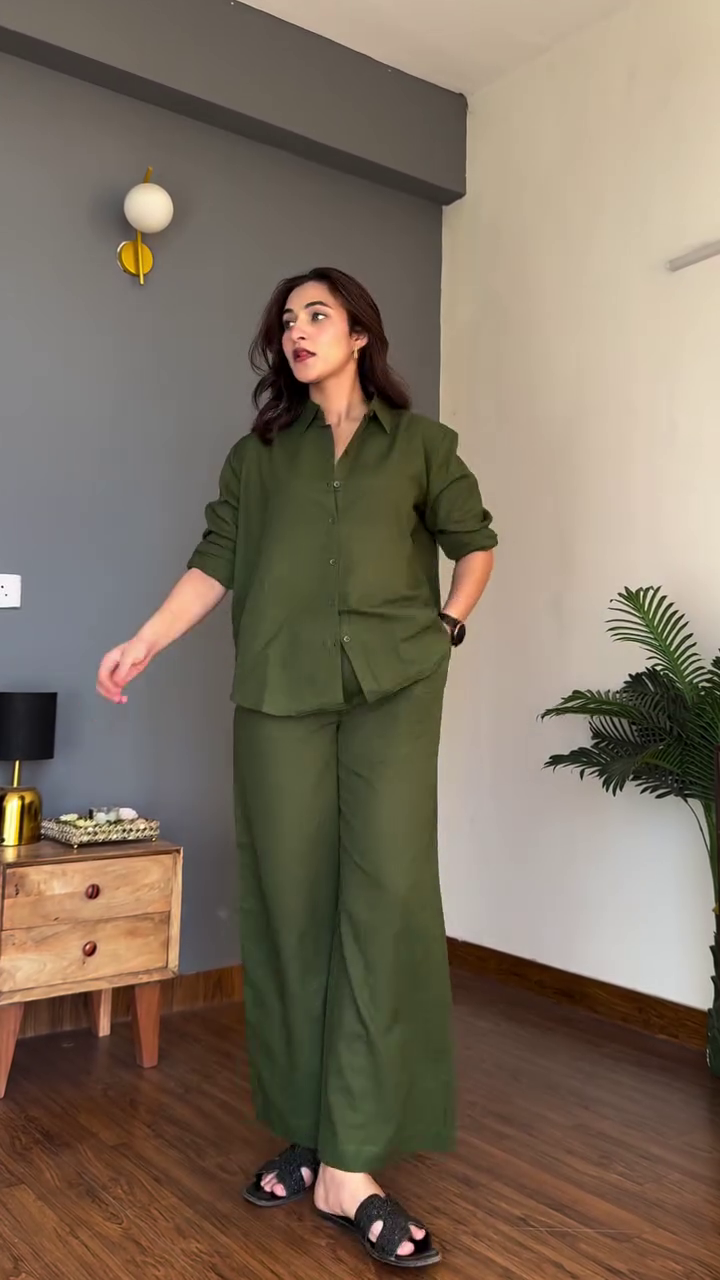 Effortless Elegance: Purple Co-ord Set by Corsica – Shirt & Wide-Leg Trousers