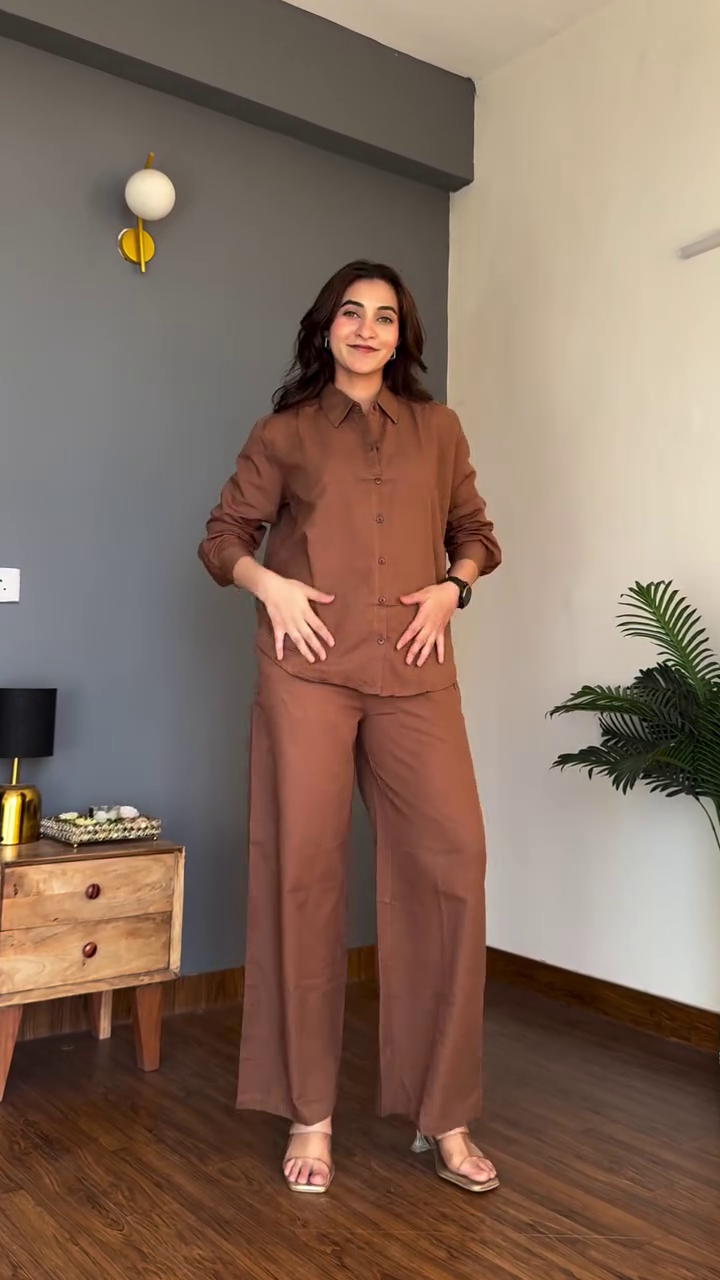 Effortless Elegance: Purple Co-ord Set by Corsica – Shirt & Wide-Leg Trousers