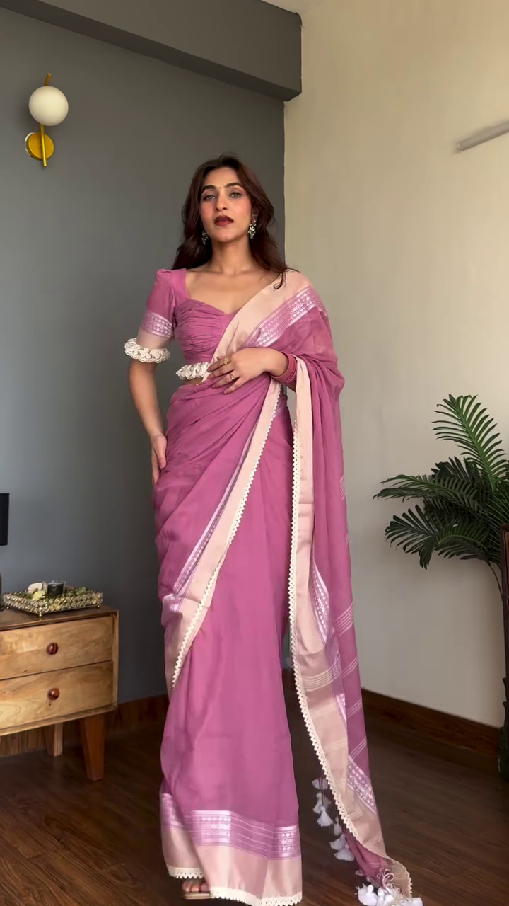 Timeless Craft: Blue Handloom Cotton Saree with Contrasting Embroidered Blouse