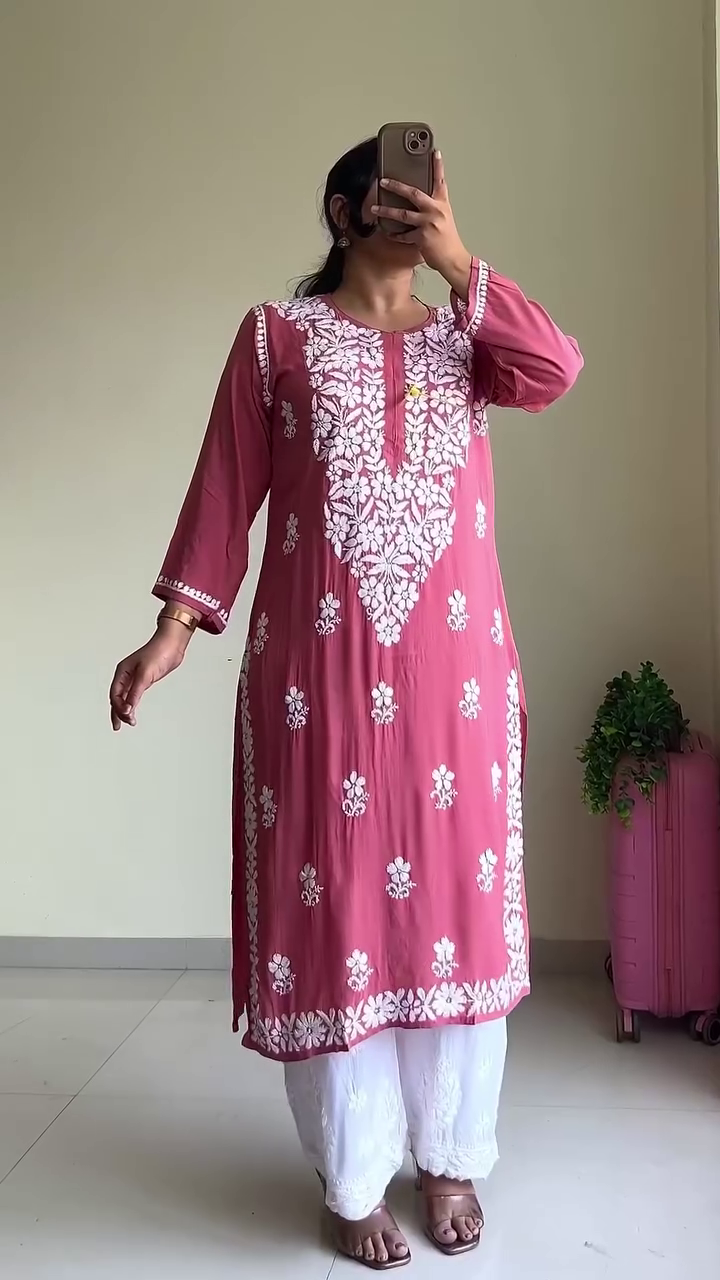 Elegant Burgundy Straight Kurta with White Hand-Embroidered Detailing