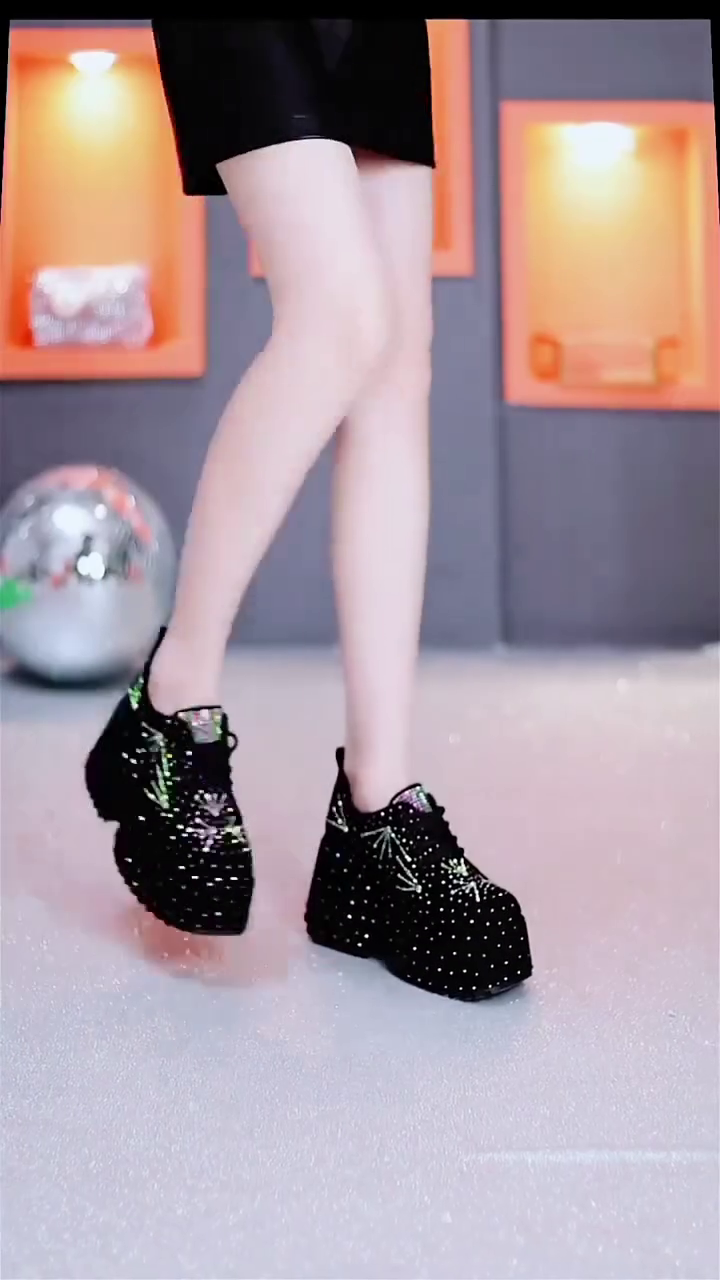 Glam & Edge: Black Platform Shoes with Rhinestone Accents