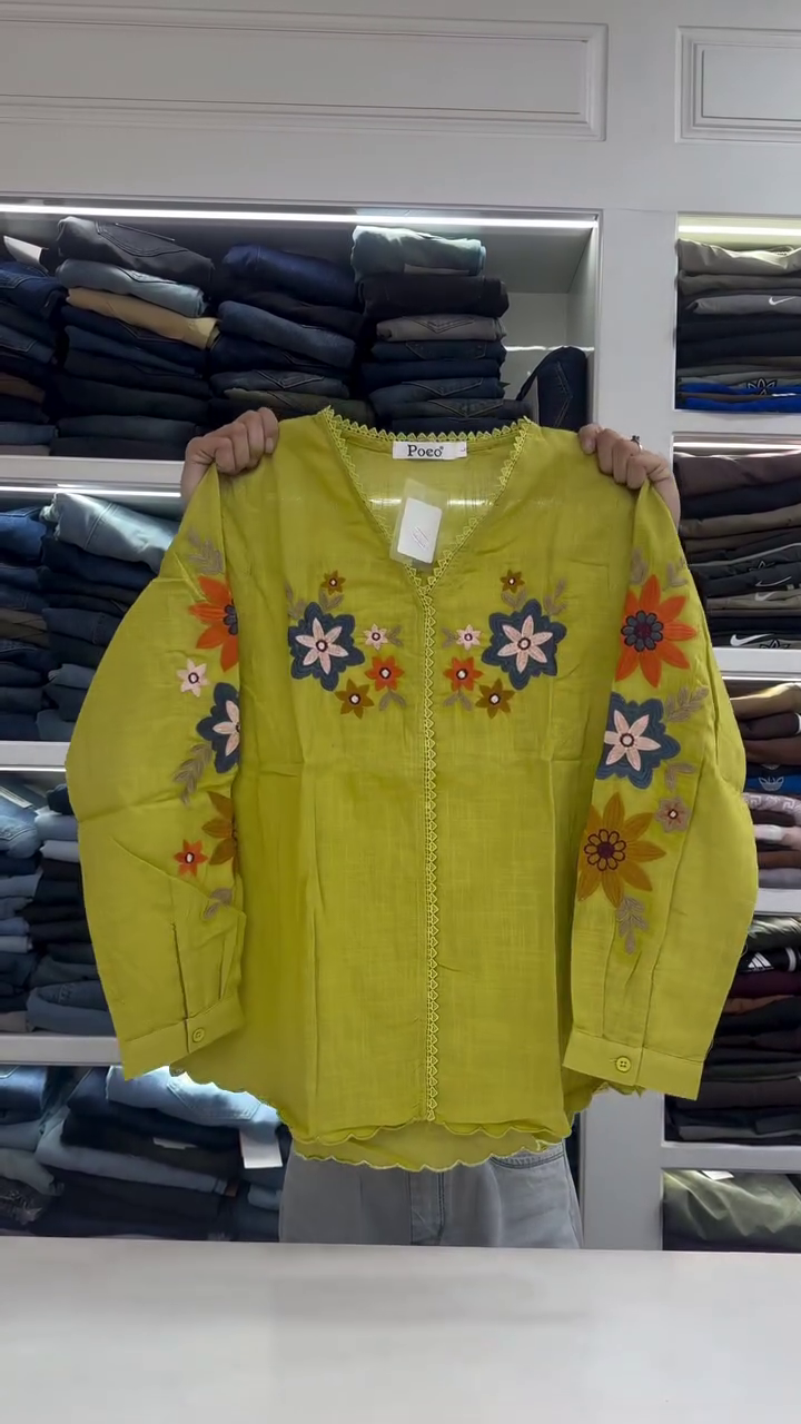 Fresh & Elegant: Green Floral Embroidered Tunic Top