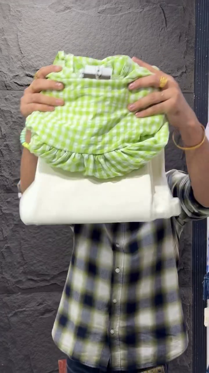 Fresh & Playful: Lime Green Gingham Cotton Top with Matching Trousers