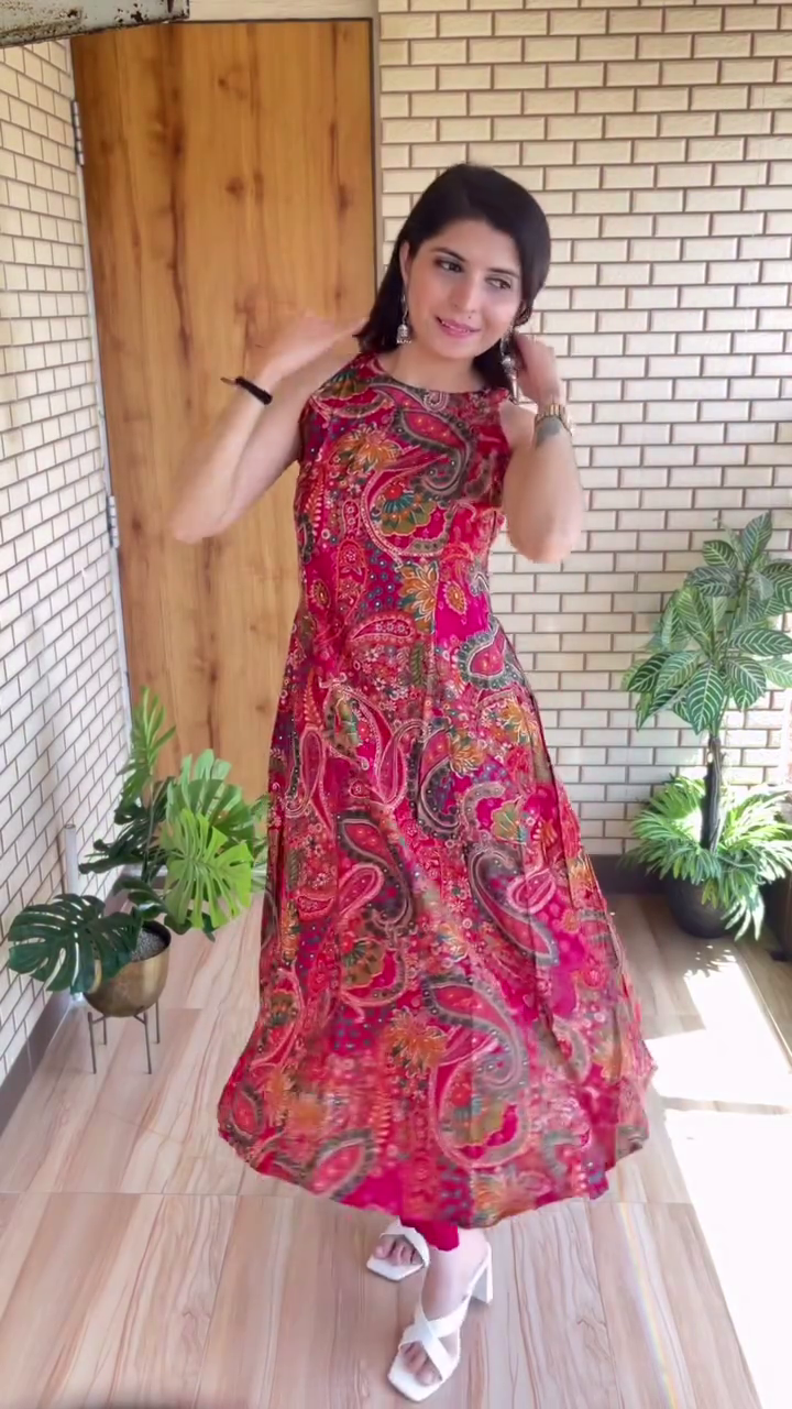 Graceful & Breezy: Printed Chiffon A-Line Kurta Set