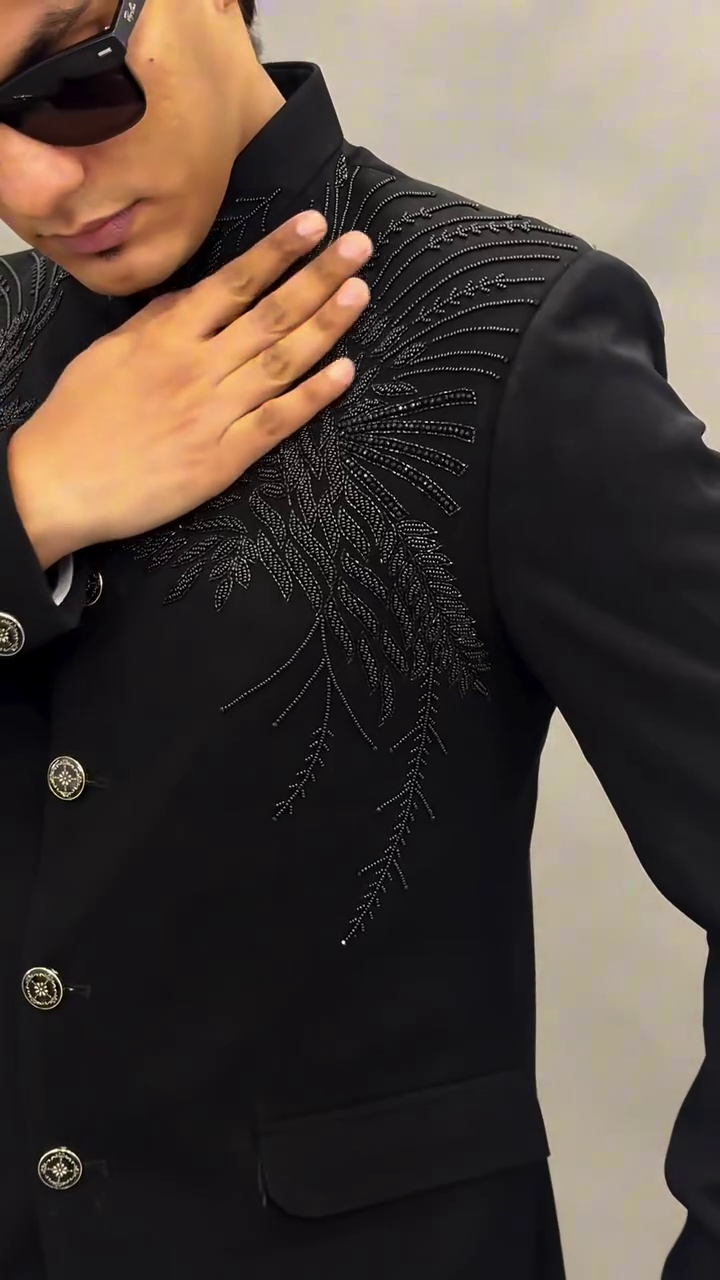 Regal & Refined: Black Twamev Embroidered Jodhpuri Suit