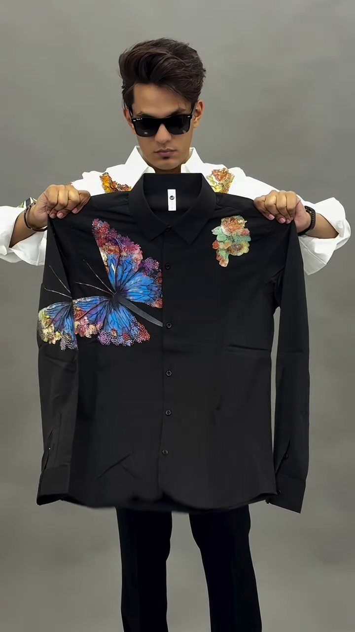 Vibrant & Playful: White Indicare Men’s Printed Casual Shirt with Butterfly Graphic