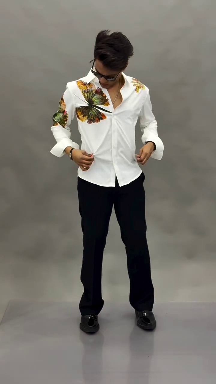 Vibrant & Playful: White Indicare Men’s Printed Casual Shirt with Butterfly Graphic