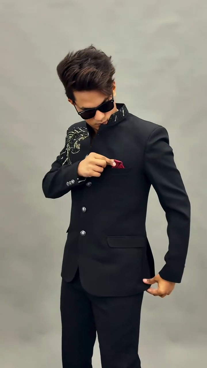 Bold & Regal: Black Lion-Embroidered Indo-Western Jodhpuri Suit