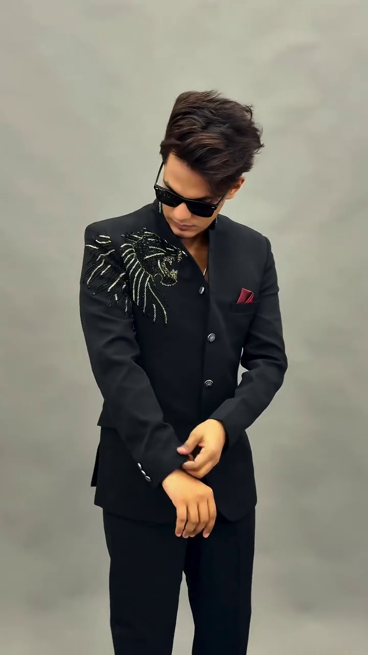 Bold & Regal: Black Lion-Embroidered Indo-Western Jodhpuri Suit