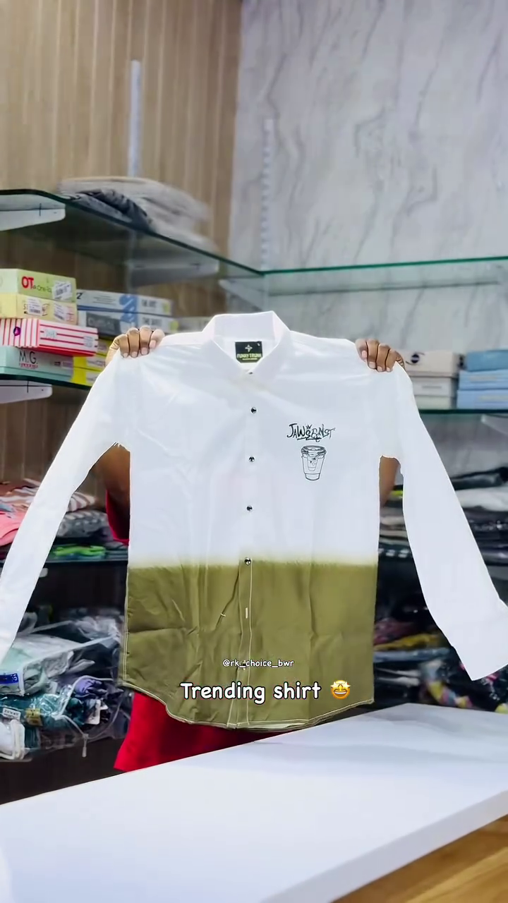 Chic & Contemporary: White and Olive Green Ombre Casual Shirt