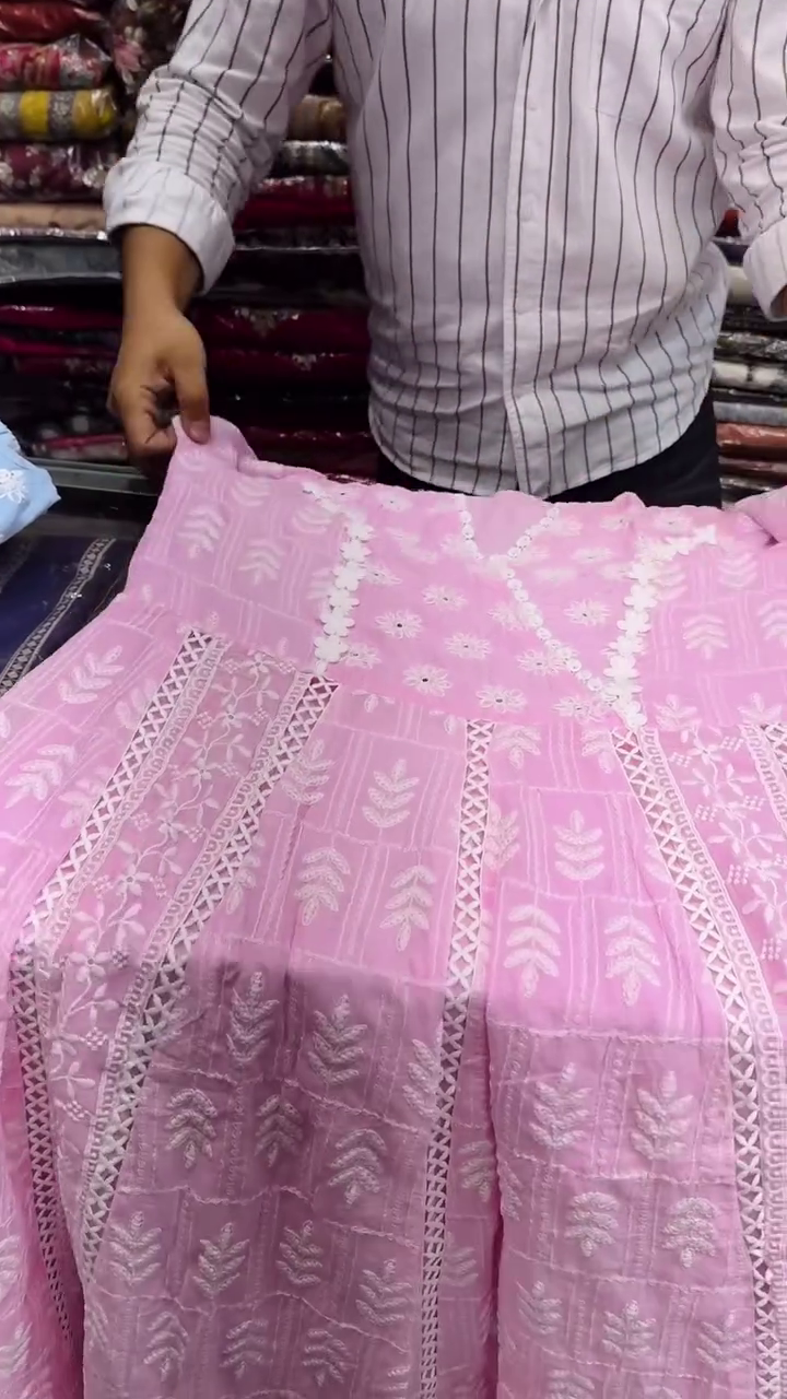 Elegant & Ethereal: Powder Blue Embroidered Schiffli Cotton Anarkali Kurta Set