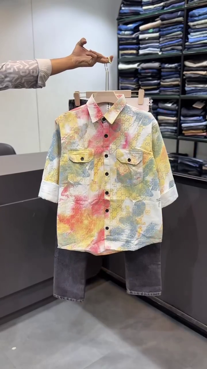 Edgy & Contemporary: Men’s Casual Shirt with Gothic Embroidery and White Trousers