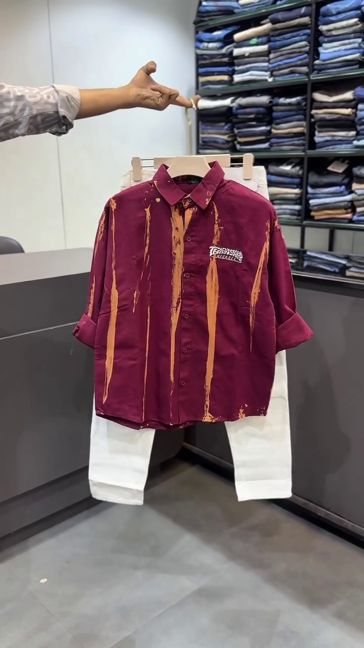 Edgy & Contemporary: Men’s Casual Shirt with Gothic Embroidery and White Trousers