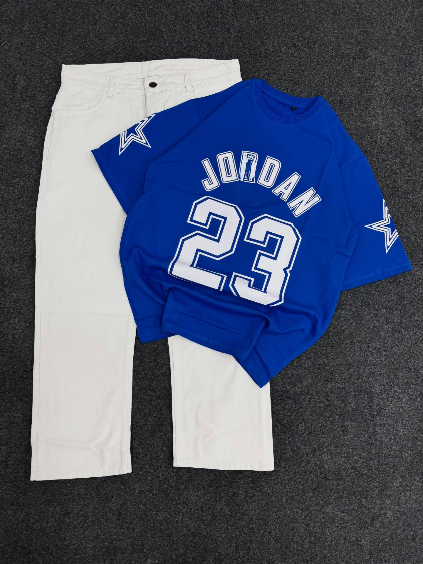 Classic Contrast: Red T-Shirt Paired with White Jeans