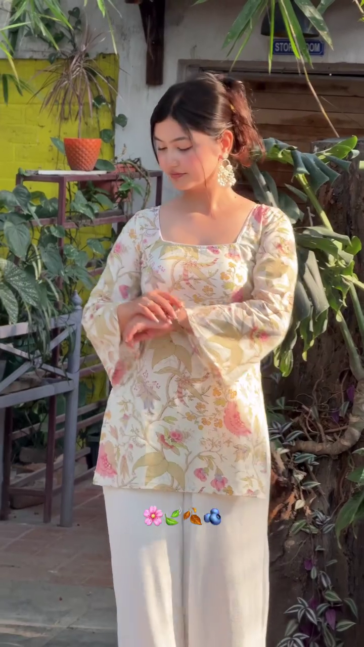 Feminine & Elegant: Floral Pink and White Kurti