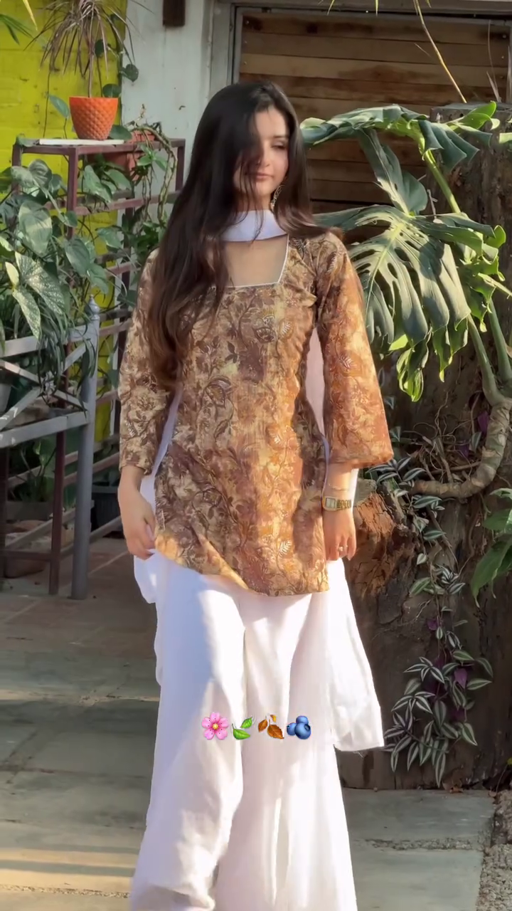 Feminine & Elegant: Floral Pink and White Kurti