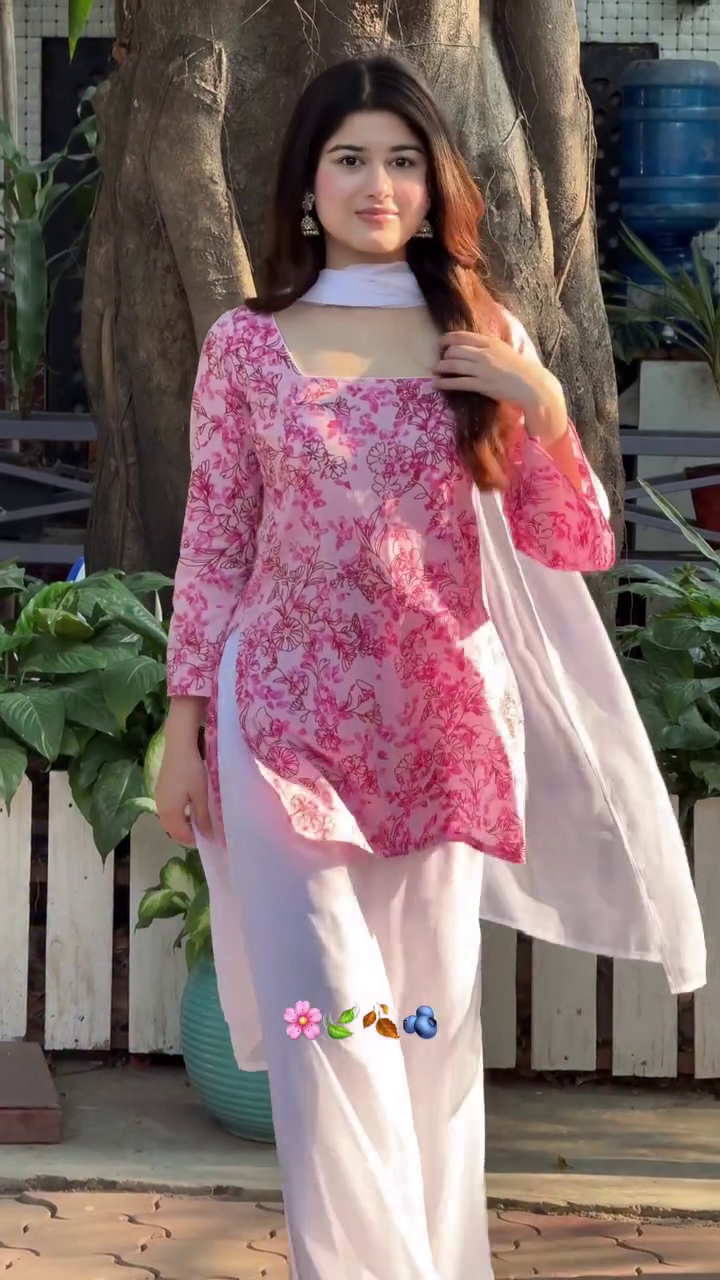 Feminine & Elegant: Floral Pink and White Kurti