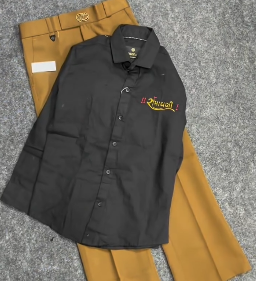 Classic & Stylish: Men’s White Embroidered Shirt with Brown Trousers