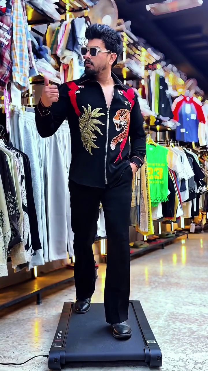 Edgy & Contemporary: Black Long-Sleeved Zippered Shirt with Red Embroidered Hand and Eye Motifs