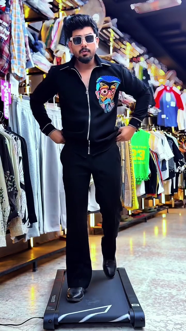 Edgy & Contemporary: Black Long-Sleeved Zippered Shirt with Red Embroidered Hand and Eye Motifs