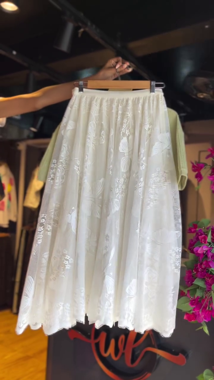 Chic & Feminine: Women’s Skirt Set with Waffle-Knit Top and Lace Skirt