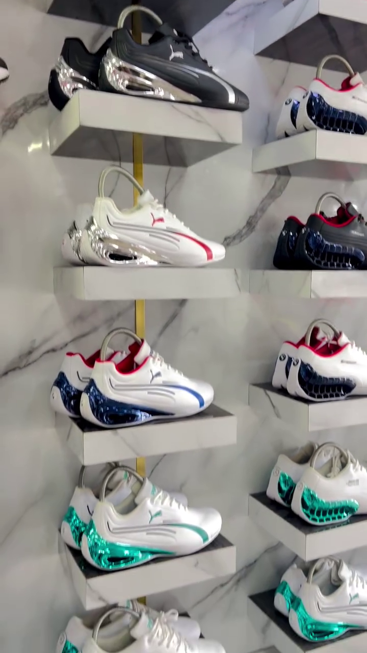 Mercedes-AMG PETRONAS Sneakers – Bold Motorsport Style with Metallic Green Geometric Heel Design